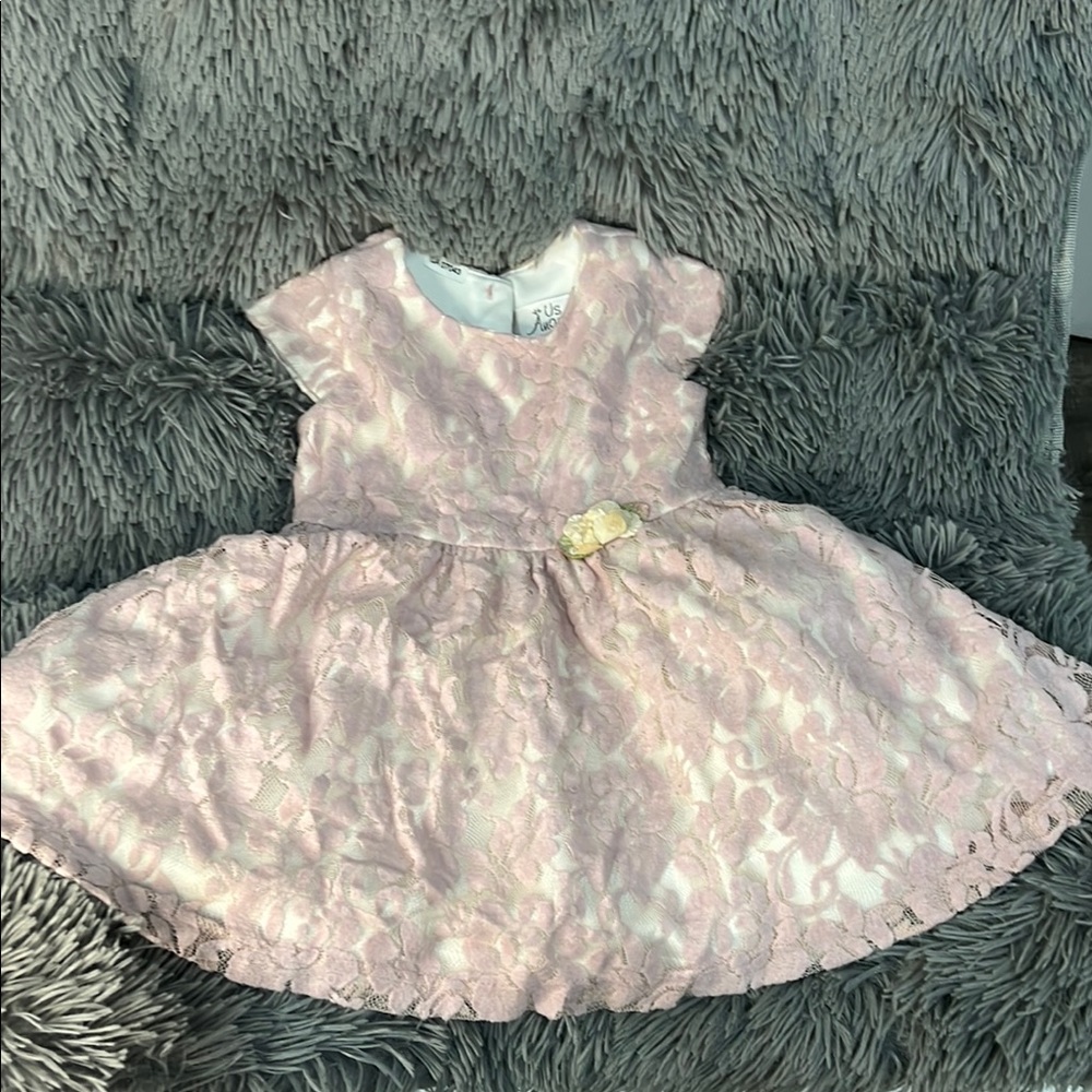 Lace Pink Baby party Dress with Floral Accent